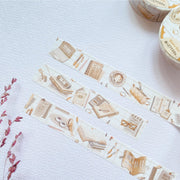 Premium Handmade Washi Tape Study Time 15mm x 10m - 3 pieces and 2 washi tapes on the table with a pink flower branch