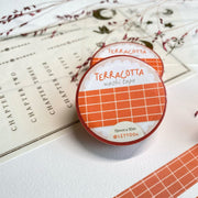 Premium Handmade Washi Tape Terracotta 15mm x 10m - a piece and 2 washi tapes on the table with a pink flower branch, a heading chapter