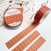 Premium Handmade Washi Tape Terracotta 15mm x 10m - 3 pieces and 3 washi tapes on the table with a pink flower branch, a heading chapter