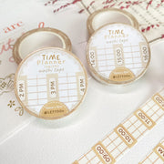 Premium Handmade Washi Tape Time Planner 15mm x 10m - 2 pieces and 4 washi tapes on the table with a pink flower branch, a heading chapter
