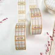 Premium Handmade Washi Tape Time Planner 15mm x 10m - 2 pieces and 3 washi tapes on the table with 2 pink flower branches