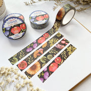 Premium Handmade Washi Tape Timeless Flower 15mm x 10m - 4 pieces and 4 washi tapes on the table with 2 white flower branches