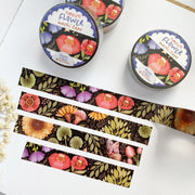 Premium Handmade Washi Tape Timeless Flower 15mm x 10m - 4 pieces and 3 washi tapes on the table with a white flower branch