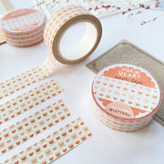 Premium Handmade Washi Tape Warm Heart 15mm x 10m - 4 pieces and 3 washi tapes on the table with a dark maroon flower branch