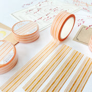 Premium Handmade Washi Tape Warm Line 15mm x 10m - 4 pieces and 3 washi tapes on the table with a dark maroon flower branch, a chapter heading