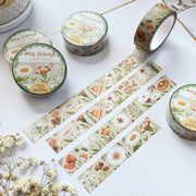 Premium Handmade Washi Tape Wild Flower 15mm x 10m - 4 pieces and 5 washi tapes on the table with a white flower branch