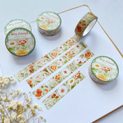Premium Handmade Washi Tape Wild Flower 15mm x 10m - 4 pieces and 5 washi tapes on the table with a white flower branch, a notebook