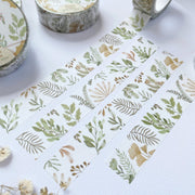Premium Handmade Washi Tape Wild Leaf 15mm x 10m - 4 pieces and 3 washi tapes on the table with a white flower branch