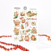 Tuk Tuk & Stroop Winter Christmas sticker sheet, A6: Stroop in antlers and a Santa hat, Tuk Tuk the elephant with a letter