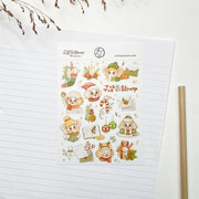 Tuk Tuk and Stroop Winter sticker sheet, A6, on lined paper with a pencil