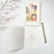 Same Food Same People Christmas card opened, Dutch front with the blank inside and a pen