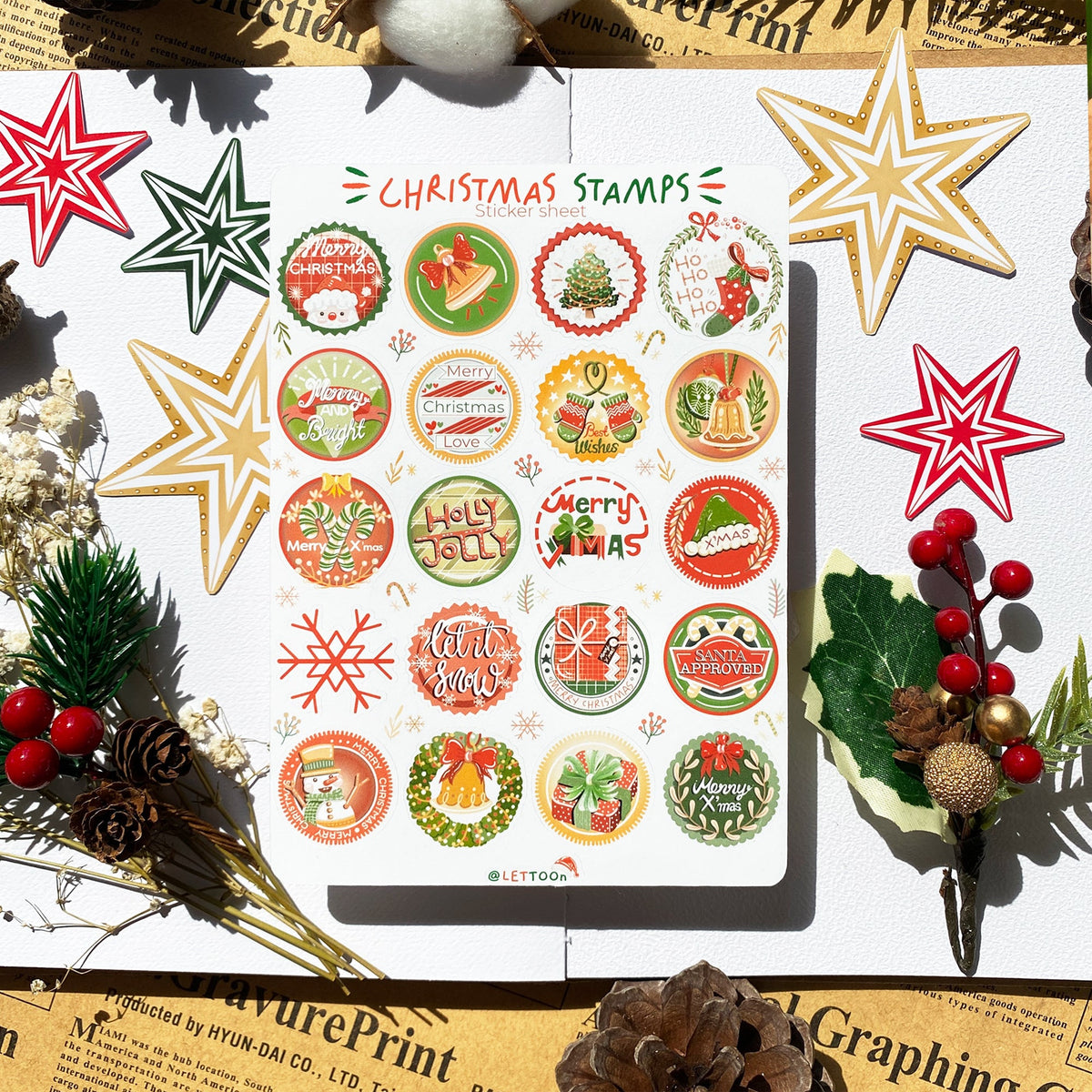 Beautiful handmade Christmas Stamps stationery - created by Lettoon