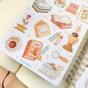 Premium Handmade Sticker Sheet Aesthetic Book 105mm x 148mm - a sheet on the table with an opened notebook