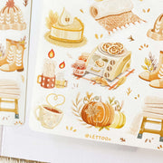 Premium Handmade Sticker Sheet Autumn in my Heart 105mm x 148mm - 2 sheets on the table with an opened notebook