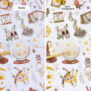 Premium Handmade Sticker Sheet Dark Magic 105mm x 148mm - 2 types of sheet on the table 