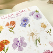Premium Handmade Sticker Sheet Floral Desire 105mm x 148mm - a sheet on the table with an opened notebook