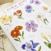 Premium Handmade Sticker Sheet Floral Desire 105mm x 148mm - a sheet on the table with an opened notebook