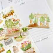 Premium Handmade Sticker Sheet Spring Garden 105mm x 148mm - 3 pieces on the stick a sheet on the table 
