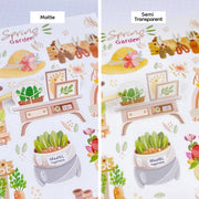 Premium Handmade Sticker Sheet Spring Garden 105mm x 148mm - 2 types of sheet on the table 