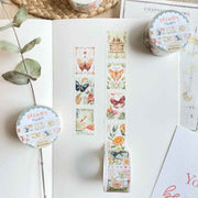 Premium Handmade Washi Tape Dreamy Stamp 25mm x 5m - 2 pieces and 2 washi tapes on the table with a branch, a heading chapter, a notebook